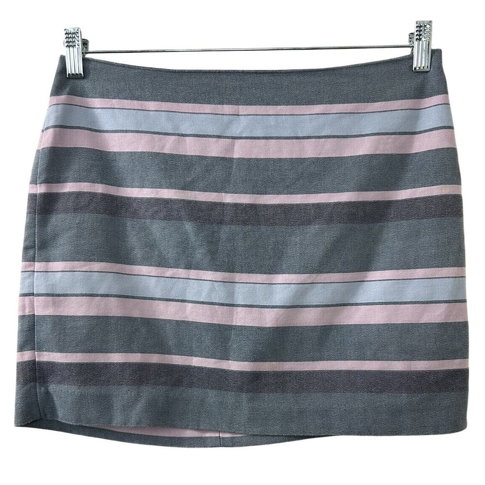 Gap Striped Woven Mini Skirt 2 Grey Pink Blue Tailored Preppy Academia Mod‎